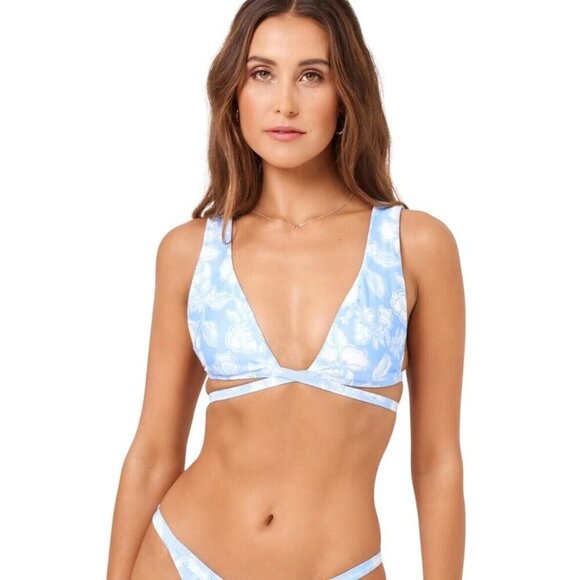 l*space Other - L*SPACE Womens Size L Eco Chic Econy Avery Blue Floral Print Wrap Bikini Top NWT